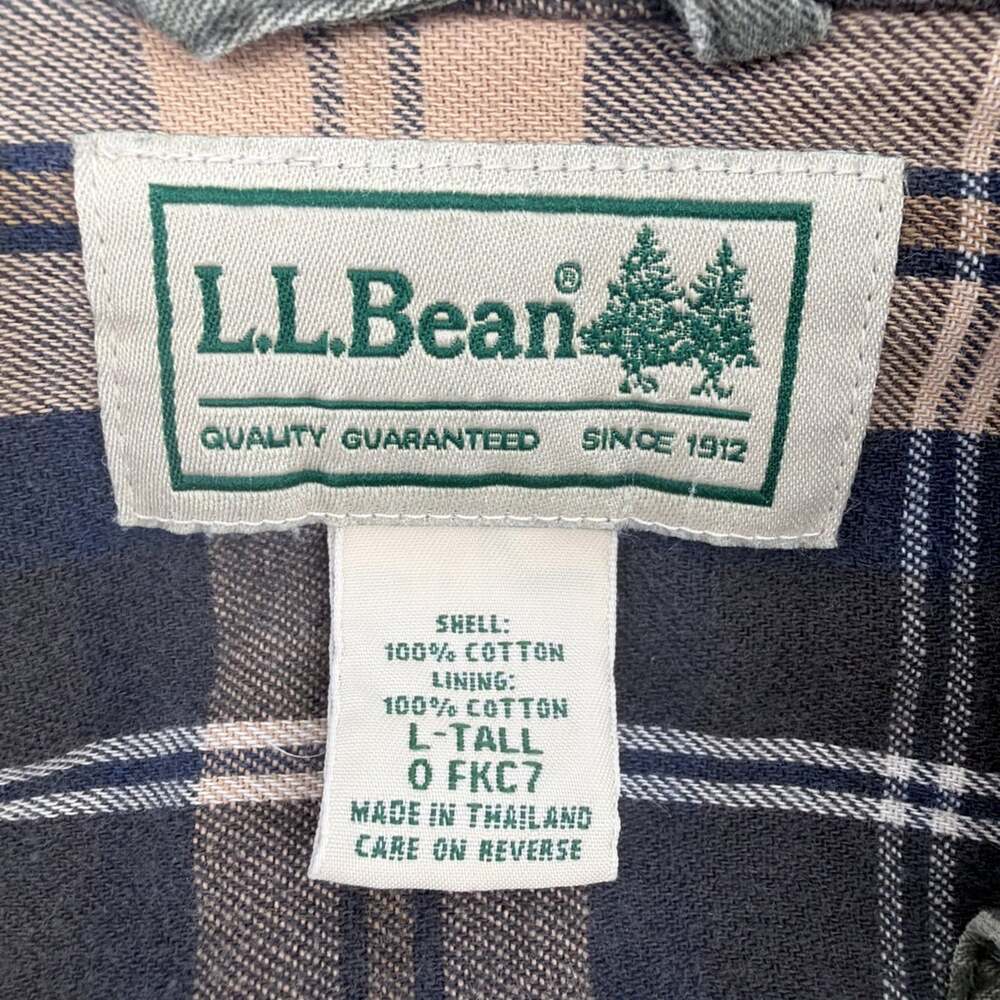 LL Bean Flannel Lined Canvas Shirt Jacket Mens Large L Olive Green Shacket Vtg - Picture 9 of 13